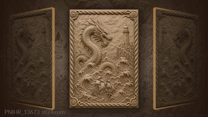Dragon rises from stormy sea 3d STL model
