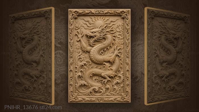 Dragon roaring beneath a rising sun 3d STL model