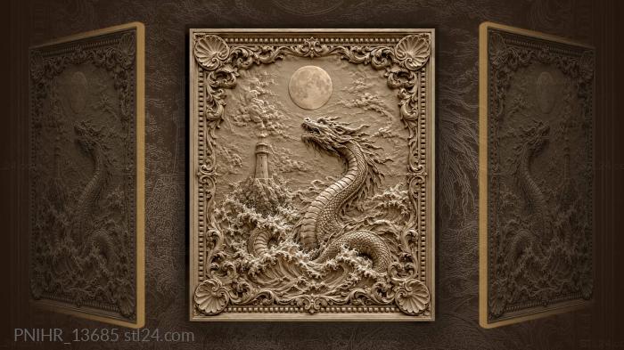 Dragon rising to the moonlit sea 3d STL model