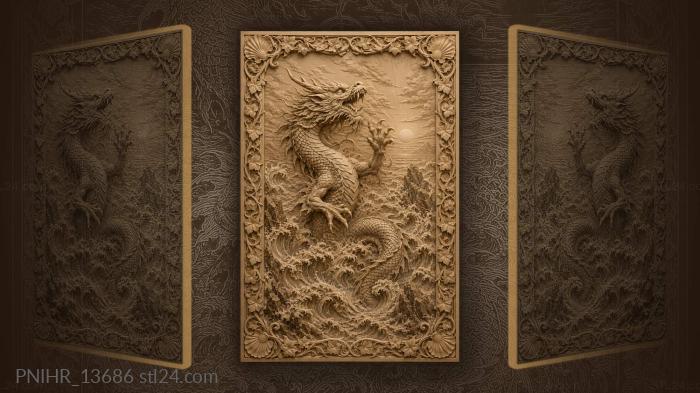 Sea dragon rising from waves 3d STL model