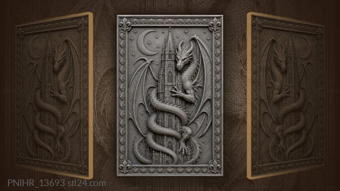 Silver dragon and gothic castle 3d STL model