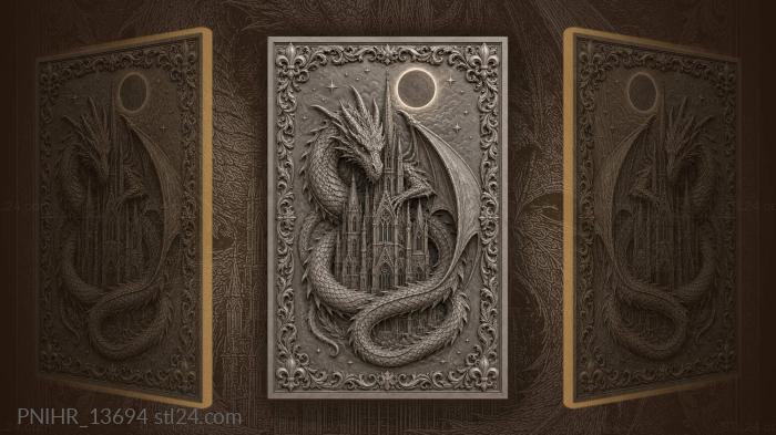 Silver dragon and gothic cathedral 3d STL model