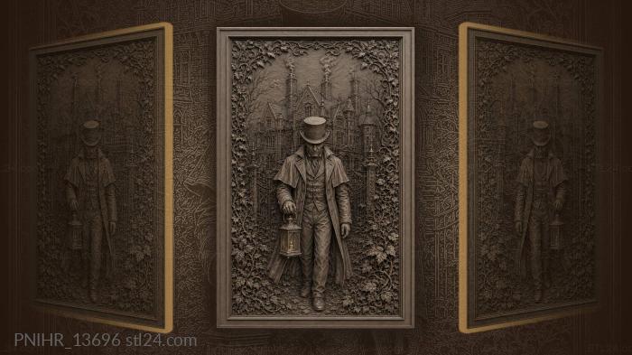 Gothic mansion with mysterious lantern man 3d STL model