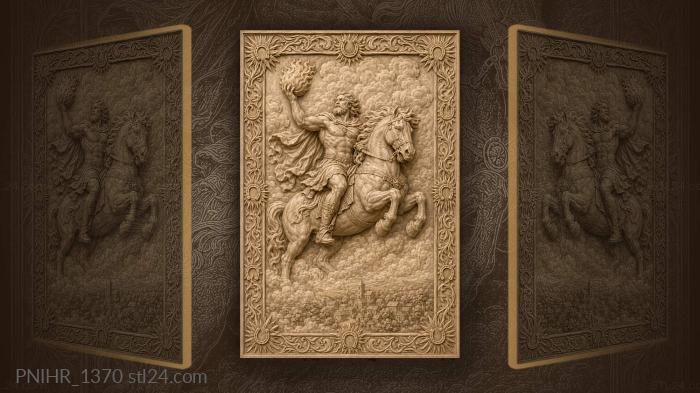Rider carrying a fiery orb over the village 3d STL model