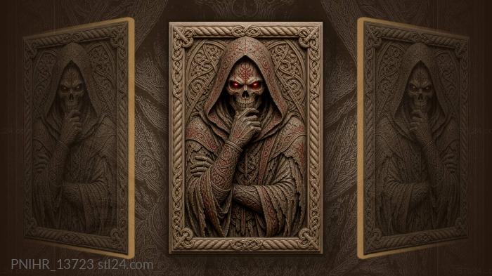 Hooded skull with fiery eyes 3d STL model