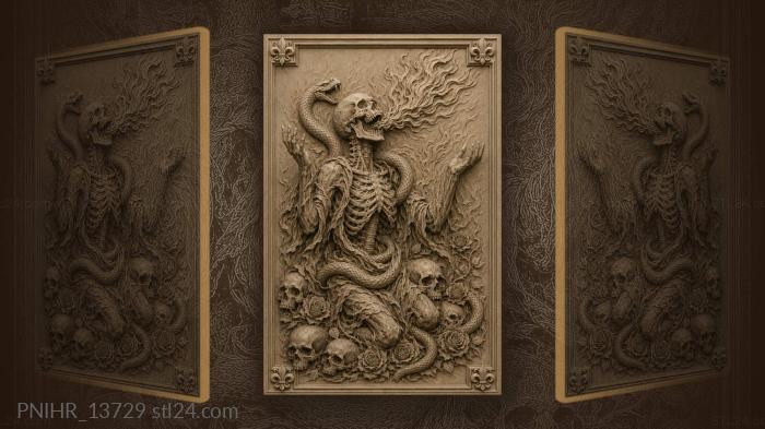 Fiery skeleton with serpent and roses 3d STL model
