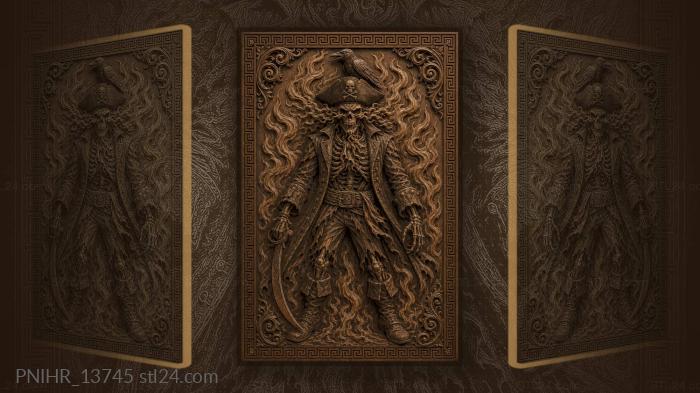 Fiery pirate with raven and skull 3d STL model