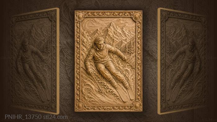 Dynamic skier mountain descent adventure 3d STL model