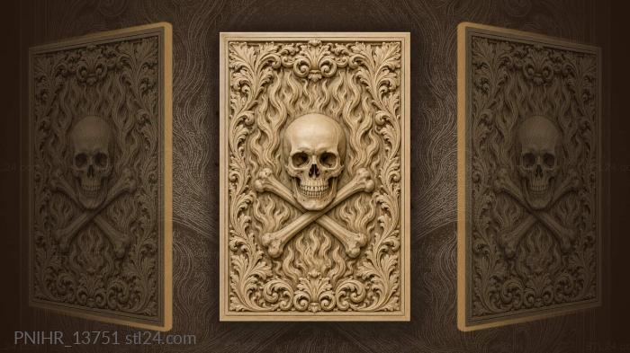 Skull and bones with flames 3d STL model