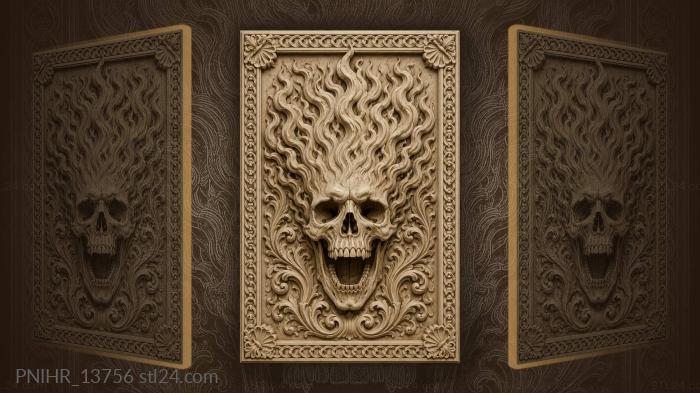 Flames swallow a skull with open jaw 3d STL model