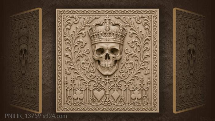 Crowned skull with playing cards at the gate 3d STL model