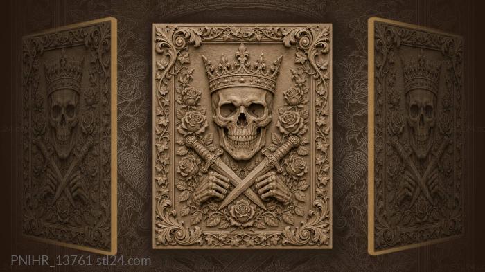 Crowned skull with roses daggers 3d STL model
