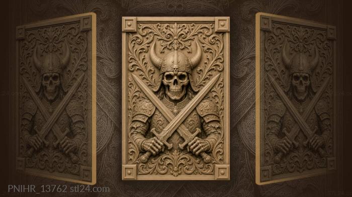 Horned skull with crossed swords 3d STL model