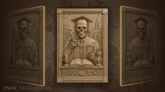 Scholar skull with pipe and book 3d STL model