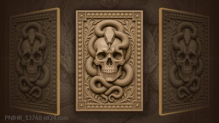 Skull and coiled serpent design 3d STL model