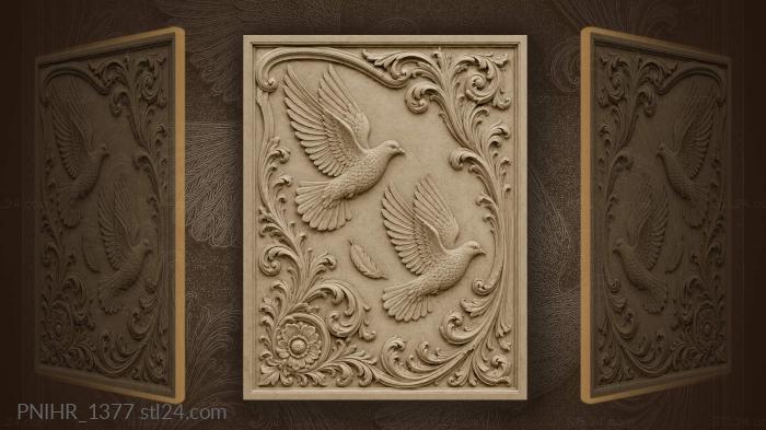 Doves in flight with feather 3d STL model
