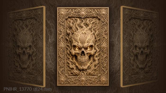 Fiery skull with sunburst frame 3d STL model