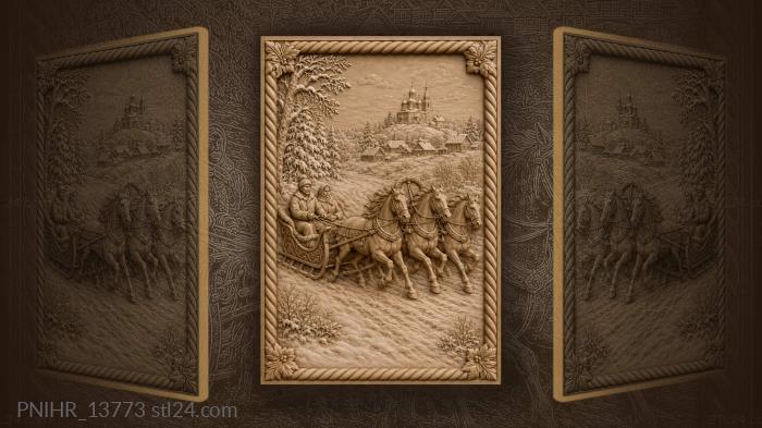 Horses carry two travelers toward domes 3d STL model