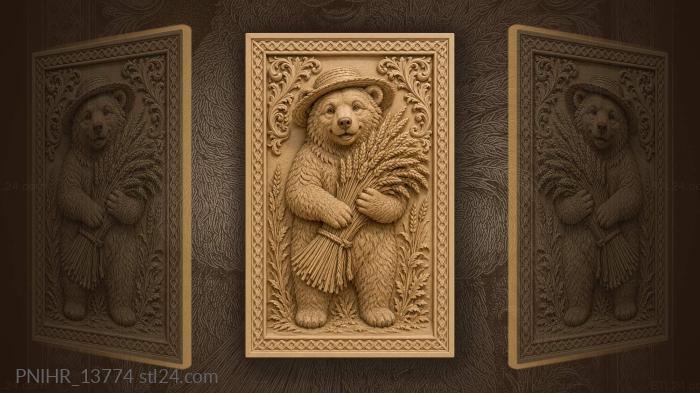 Bear in a straw hat with wheat 3d STL model