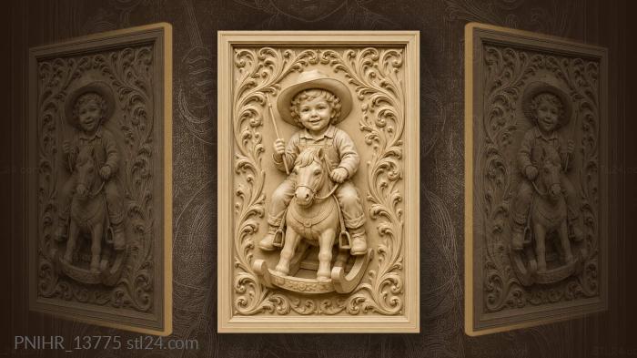 Child with rocking horse joy 3d STL model