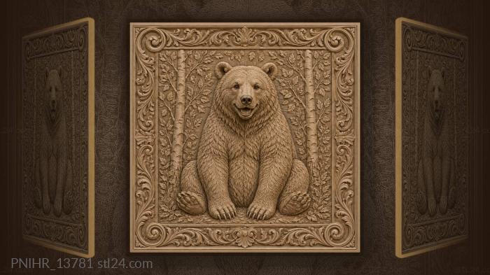 Bear sitting in a young birch grove 3d STL model