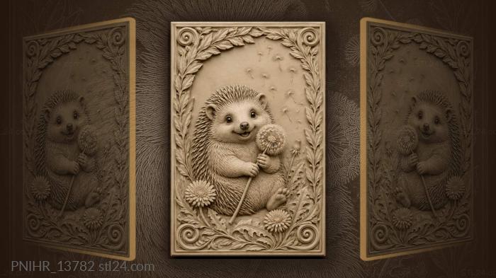 Hedgehog with dandelion whimsical delight 3d STL model