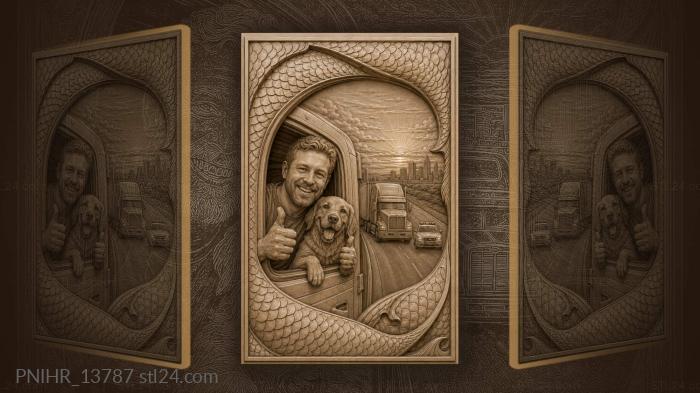 Happy driver with loyal friend 3d STL model