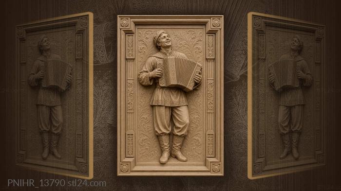 Folk musician with accordion joy 3d STL model