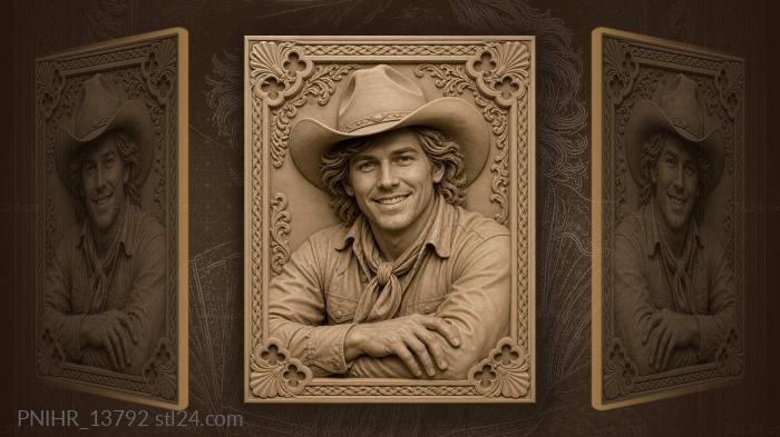 Marlboro Man smiling in a wide-brim hat 3d STL model