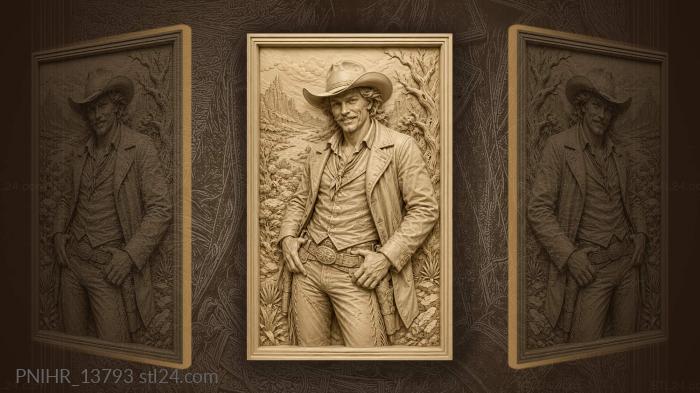 Billy the Kid smirking against a desert backdrop 3d STL model