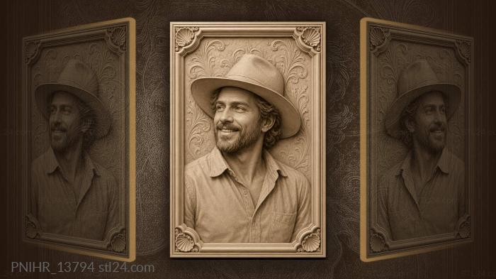 Indiana Jones smiling in a weathered hat 3d STL model