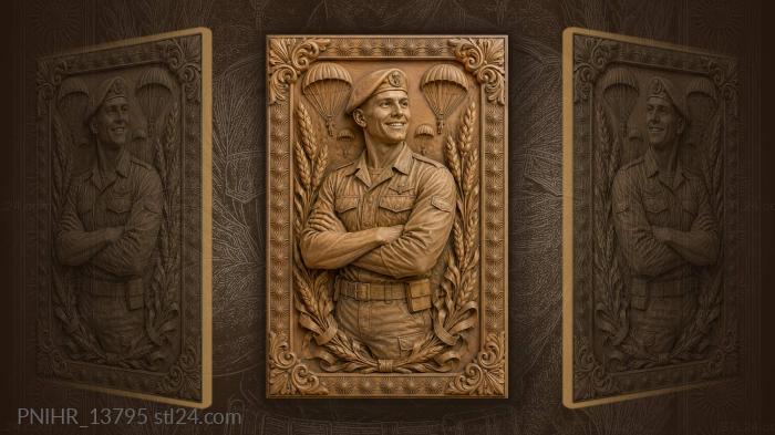 Paratrooper in beret among wheat stalks 3d STL model