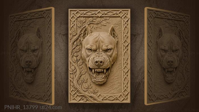 Fierce pitbull head with diamond border 3d STL model