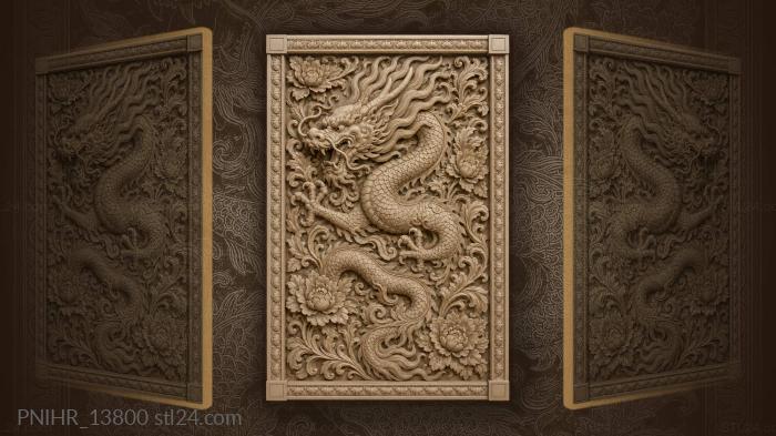 Fierce dragon and floral swirls 3d STL model