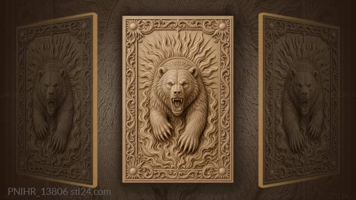 Bear stepping out of flames and rays 3d STL model