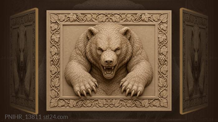 Powerful bear with grapevine border 3d STL model