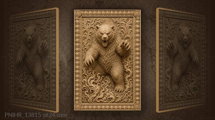 Fire and foliage below the rearing bear 3d STL model