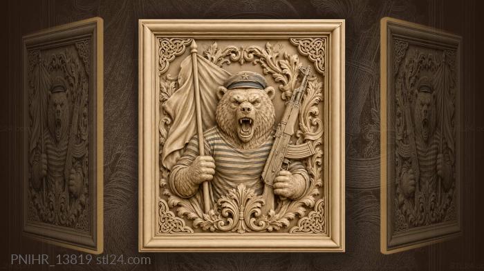 Bear sailor raising a red flag 3d STL model