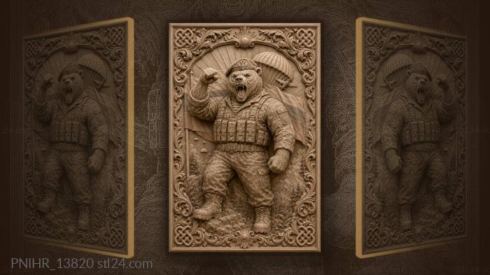 Bear in a beret with an emblem 3d STL model