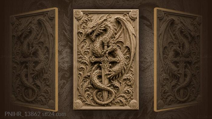 Dragon coiled around a sword 3d STL model