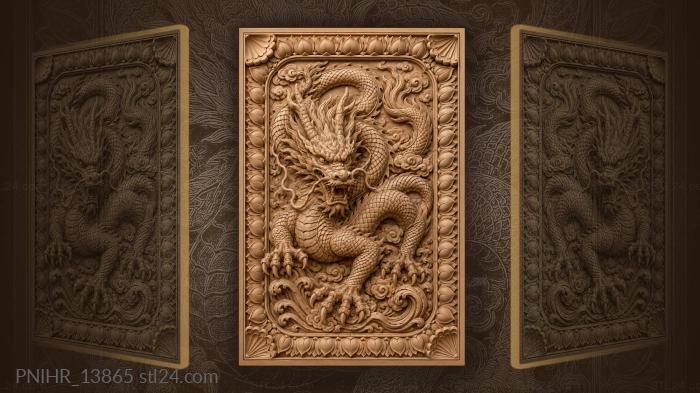 Fierce dragon and lotus frame 3d STL model