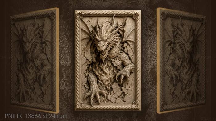 Dragon breaking through stone surface 3d STL model