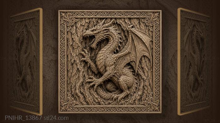 Dragon breaking from ancient wood 3d STL model