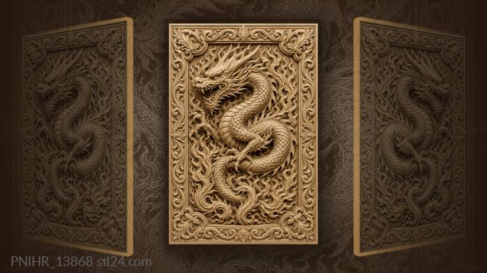 Dragon emerging from vertical flames 3d STL model