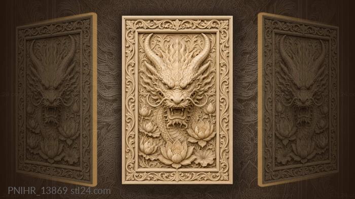 Horned head amid lotus blossoms 3d STL model