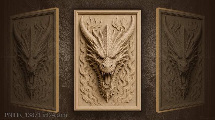 Horned head between rising flames 3d STL model