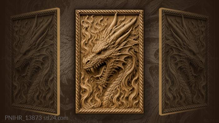 Dragon head among rising flames 3d STL model