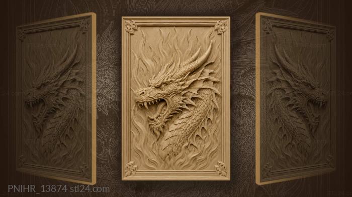 Dragon head amid rising flames 3d STL model