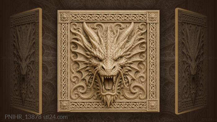 Fierce dragon head with knotwork frame 3d STL model