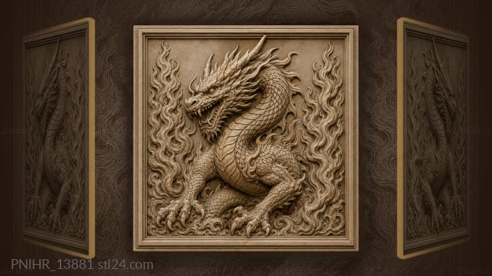 Toothed beast among tall rising flames 3d STL model